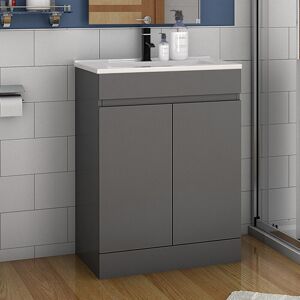 Acezanble - 600mm Free Standing 2 Storge Doors Modern Bathroom Vanity Unit with Ceramic Basin,Matte Grey - Minimalistic Ceramic Basin Acezanble - 600mm Free Standing 2 Storge Doors Modern Bathroom Vanity Unit with Ceramic Basin,Matte Grey - Minimalistic Ceramic Basin