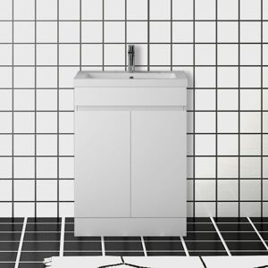 Biubiubath - 600mm Vanity Unit with Ceramic Basin Floor Standing High Gloss White Storage Cabinet 2 Doors Biubiubath - 600mm Vanity Unit with Ceramic Basin Floor Standing High Gloss White Storage Cabinet 2 Doors