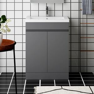 BIUBIUBATH 500mm Vanity Unit with Basin Floor Standing High Gloss Grey Storage Cabinet 2 Doors BIUBIUBATH 500mm Vanity Unit with Basin Floor Standing High Gloss Grey Storage Cabinet 2 Doors