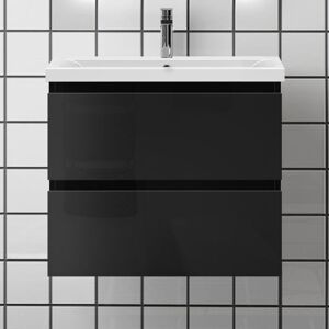 Biubiubath - 600mm Vanity Unit with Basin Wall Hung High Gloss Grey Storage Cabinet 2 Drawers Biubiubath - 600mm Vanity Unit with Basin Wall Hung High Gloss Grey Storage Cabinet 2 Drawers