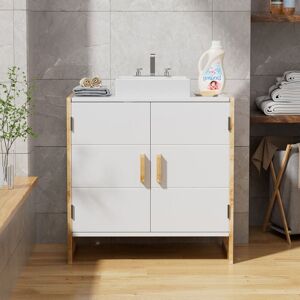 LIVINGANDHOME 60x30x60cm Dual-door Under Sink Cabinet Bamboo Framed LIVINGANDHOME 60x30x60cm Dual-door Under Sink Cabinet Bamboo Framed