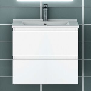 600mm Elegant Modern Bathroom Wall Mounted Vanity Unit with Sink,2 Drawers Soft Closing Matte White Bathroom Cabinet Basin - Acezanble 600mm Elegant Modern Bathroom Wall Mounted Vanity Unit with Sink,2 Drawers Soft Closing Matte White Bathroom Cabinet Basin - Acezanble