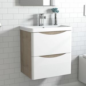 ACEZANBLE 500mm Wall Hung Design Bathroom with Single Tap Hole Resin Basin Oak Body + 2 Matte White Drawers ACEZANBLE 500mm Wall Hung Design Bathroom with Single Tap Hole Resin Basin Oak Body + 2 Matte White Drawers