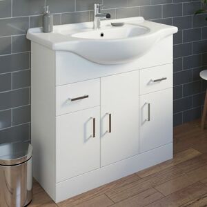 Essence - 850mm Bathroom Vanity Unit & Basin Sink Tap + Waste Gloss White Modern Essence - 850mm Bathroom Vanity Unit & Basin Sink Tap + Waste Gloss White Modern