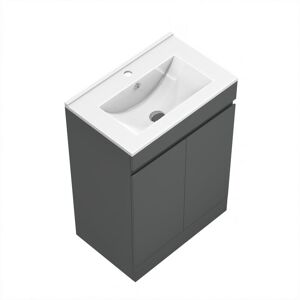 600mm Bathroom Vanity Units with Basin Matte Grey Free-Standing with Two Doors Storage Unit Ceramic Sink - Acezanble 600mm Bathroom Vanity Units with Basin Matte Grey Free-Standing with Two Doors Storage Unit Ceramic Sink - Acezanble