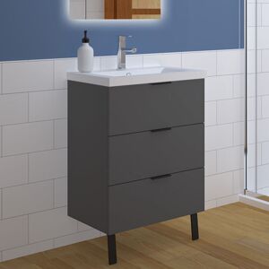 Acezanble 600mm Bathroom Vanity Unit with Ceramic Basin Sink Floor Standing 3 Drawer Black Metal Handles Matt Grey Bathroom Cabinet Storage Furniture Acezanble 600mm Bathroom Vanity Unit with Ceramic Basin Sink Floor Standing 3 Drawer Black Metal Handles Matt Grey Bathroom Cabinet Storage Furniture