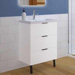 Acezanble 600mm Bathroom Vanity Unit with Ceramic Basin Sink Floor Standing 3 Drawer Black Metal Handles Matt White Bathroom Cabinet Storage Furniture Acezanble 600mm Bathroom Vanity Unit with Ceramic Basin Sink Floor Standing 3 Drawer Black Metal Handles Matt White Bathroom Cabinet Storage Furniture