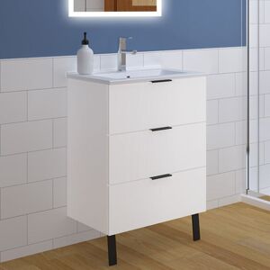 Acezanble 600mm Vanity Unit with Ceramic Basin Sink Floor Standing 3 Drawer Black Metal Handles Matt White Bathroom Cabinet Storage Furniture Acezanble 600mm Vanity Unit with Ceramic Basin Sink Floor Standing 3 Drawer Black Metal Handles Matt White Bathroom Cabinet Storage Furniture