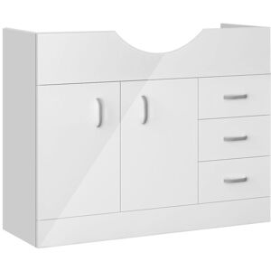 Acezanble - Under Sink Bathroom Storage Cabinet High Gloss White Vanity Unit Free Standing Furniture Cupboard with 3 Drawers, 2 Doors, Shelf and Acezanble - Under Sink Bathroom Storage Cabinet High Gloss White Vanity Unit Free Standing Furniture Cupboard with 3 Drawers, 2 Doors, Shelf and