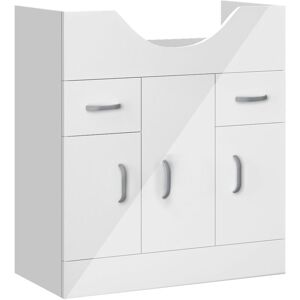 Acezanble - Under Sink Bathroom Storage Cabinet High Gloss White Vanity Unit Free Standing Furniture Cupboard with 2 Drawers, 3 Doors, Shelf and Acezanble - Under Sink Bathroom Storage Cabinet High Gloss White Vanity Unit Free Standing Furniture Cupboard with 2 Drawers, 3 Doors, Shelf and