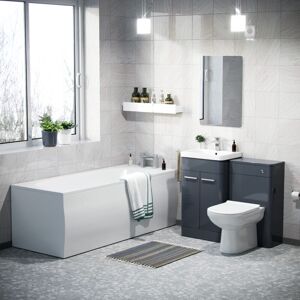 NES HOME Afern 500mm Basin Vanity Unit, WC Unit, BTW Toilet & Bath Suite Anthracite NES HOME Afern 500mm Basin Vanity Unit, WC Unit, BTW Toilet & Bath Suite Anthracite