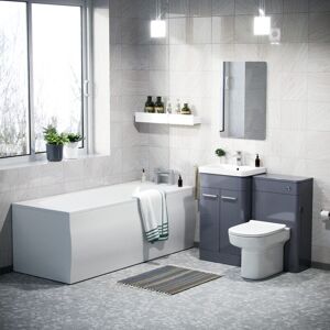 NES HOME Afern 500mm Basin Vanity Unit, WC Unit, D-Shape Toilet and Bath Suite Steel Grey NES HOME Afern 500mm Basin Vanity Unit, WC Unit, D-Shape Toilet and Bath Suite Steel Grey