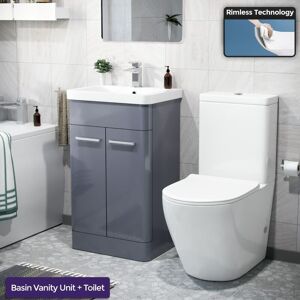 NES HOME Afern 500mm Freestanding Vanity Unit and Close Coupled Rimless Toilet Steel Grey NES HOME Afern 500mm Freestanding Vanity Unit and Close Coupled Rimless Toilet Steel Grey