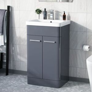 Nes Home - Afern 500mm Freestanding Vanity Unit Cabinet & Wash Basin Steel Grey Flat Pack Nes Home - Afern 500mm Freestanding Vanity Unit Cabinet & Wash Basin Steel Grey Flat Pack