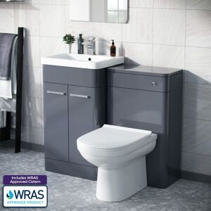 NES HOME Afern 500mm Vanity Basin Unit, WC Unit & Elso Back to Wall Toilet Steel Grey NES HOME Afern 500mm Vanity Basin Unit, WC Unit & Elso Back to Wall Toilet Steel Grey