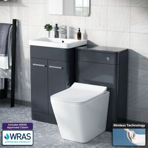 NES HOME Afern 500mm Vanity Unit, WC Unit And D-Shape Toilet Anthracite NES HOME Afern 500mm Vanity Unit, WC Unit And D-Shape Toilet Anthracite