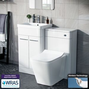 Nes Home - Afern 500mm Vanity Unit, wc Unit And D-Shape Toilet Gloss White Nes Home - Afern 500mm Vanity Unit, wc Unit And D-Shape Toilet Gloss White