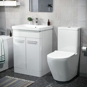 NES HOME Afern 600mm Freestanding Vanity Unit, Curved Rimless Close Coupled Toilet White NES HOME Afern 600mm Freestanding Vanity Unit, Curved Rimless Close Coupled Toilet White