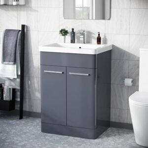 Nes Home - Afern 600mm Vanity Unit Cabinet and Wash Basin Steel Grey Nes Home - Afern 600mm Vanity Unit Cabinet and Wash Basin Steel Grey