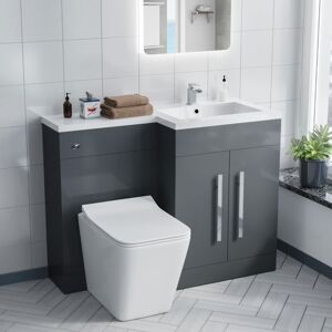 NES HOME Aric rh 1100mm Vanity Basin Unit, wc Unit & Elora Back To Wall Toilet Grey NES HOME Aric rh 1100mm Vanity Basin Unit, wc Unit & Elora Back To Wall Toilet Grey