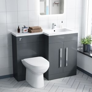 NES HOME Aric rh 1100mm Vanity Basin Unit, wc Unit & Welbourne Back To Wall Toilet Grey NES HOME Aric rh 1100mm Vanity Basin Unit, wc Unit & Welbourne Back To Wall Toilet Grey