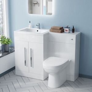 Nes Home - Aric Left Hand White Gloss Bathroom Basin Vanity Unit wc Toilet Cabinet Suite - 1100mm Nes Home - Aric Left Hand White Gloss Bathroom Basin Vanity Unit wc Toilet Cabinet Suite - 1100mm