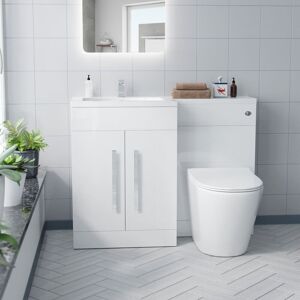 NES HOME Aric lh 1100mm Vanity Basin Unit, wc Unit & Ellis Back To Wall Toilet White NES HOME Aric lh 1100mm Vanity Basin Unit, wc Unit & Ellis Back To Wall Toilet White