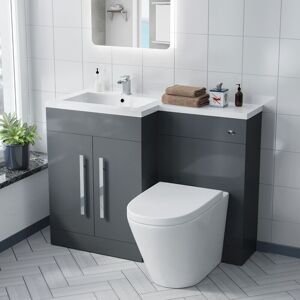 NES HOME Aric lh 1100mm Flat Pack Vanity Basin Unit, wc Unit & Ellis pp Back To Wall Toilet Grey NES HOME Aric lh 1100mm Flat Pack Vanity Basin Unit, wc Unit & Ellis pp Back To Wall Toilet Grey