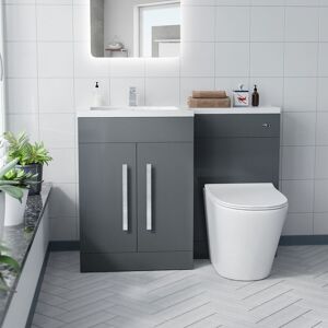NES HOME Aric LH 1100mm Flat Pack Vanity Basin Unit, WC Unit & Ellis UF Back To Wall Toilet Grey NES HOME Aric LH 1100mm Flat Pack Vanity Basin Unit, WC Unit & Ellis UF Back To Wall Toilet Grey
