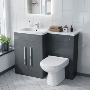 NES HOME Aric lh 1100mm Vanity Basin Unit, wc Unit & Elso Back To Wall Toilet Grey NES HOME Aric lh 1100mm Vanity Basin Unit, wc Unit & Elso Back To Wall Toilet Grey
