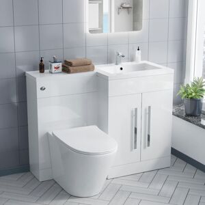 NES HOME Aric rh 1100mm Vanity Basin Unit, wc Unit & Ellis Back To Wall Toilet White NES HOME Aric rh 1100mm Vanity Basin Unit, wc Unit & Ellis Back To Wall Toilet White