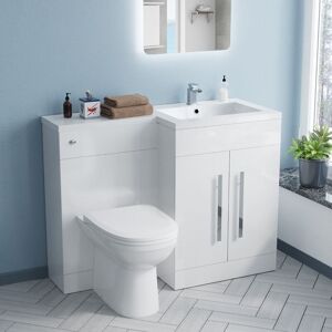 NES HOME Aric RH 1100mm Vanity Basin Unit, Cistern, WC Unit & Welbourne Back To Wall Toilet White NES HOME Aric RH 1100mm Vanity Basin Unit, Cistern, WC Unit & Welbourne Back To Wall Toilet White