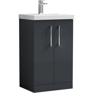 Balterley Level Modern Bathroom 2 Soft-Close Door & Mid-Edge Floor-Standing Vanity Unit Basin, Dark Grey, 500mm Balterley Level Modern Bathroom 2 Soft-Close Door & Mid-Edge Floor-Standing Vanity Unit Basin, Dark Grey, 500mm