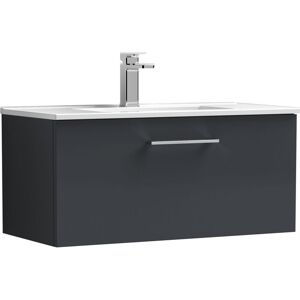 Balterley Level Modern Bathroom 1 Soft Close Drawer & Minimalist Wall Hung Vanity Unit Basin, Dark Grey, 800mm Balterley Level Modern Bathroom 1 Soft Close Drawer & Minimalist Wall Hung Vanity Unit Basin, Dark Grey, 800mm