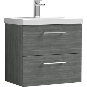 Balterley Level Contemporary Bathroom Wall Hung 2-Drawer Vanity & Thin-Edge Basin, Anthracite, 600mm Balterley Level Contemporary Bathroom Wall Hung 2-Drawer Vanity & Thin-Edge Basin, Anthracite, 600mm