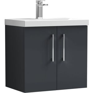 Balterley Level Modern Bathroom 2 Soft Close Door & Mid-Edge Wall Hung Vanity Unit Basin, Dark Grey, 600mm Balterley Level Modern Bathroom 2 Soft Close Door & Mid-Edge Wall Hung Vanity Unit Basin, Dark Grey, 600mm