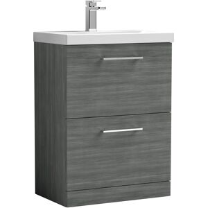 Balterley Level Modern Bathroom 2 Soft Close Drawer Floor Standing Vanity Unit & Thin-Edge Basin, Anthracite Woodgrain, 600mm Balterley Level Modern Bathroom 2 Soft Close Drawer Floor Standing Vanity Unit & Thin-Edge Basin, Anthracite Woodgrain, 600mm