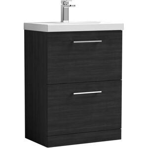 Balterley Level Modern Bathroom 2 Soft Close Drawer Floor Standing Vanity Unit & Thin-Edge Basin, Charcoal Black, 600mm Balterley Level Modern Bathroom 2 Soft Close Drawer Floor Standing Vanity Unit & Thin-Edge Basin, Charcoal Black, 600mm
