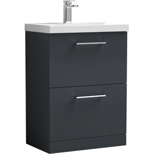 Balterley Level Contemporary Bathroom 2 Soft Close Drawers & Thin-Edge Floor Standing Vanity Unit Basin, Dark Grey, 600mm Balterley Level Contemporary Bathroom 2 Soft Close Drawers & Thin-Edge Floor Standing Vanity Unit Basin, Dark Grey, 600mm