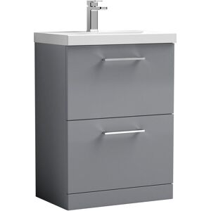 Balterley Level Contemporary Bathroom 2 Soft Close Drawer & Thin-Edge Floor Standing Vanity Unit Basin, Satin Grey, 600mm Balterley Level Contemporary Bathroom 2 Soft Close Drawer & Thin-Edge Floor Standing Vanity Unit Basin, Satin Grey, 600mm