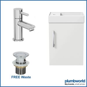 Aurora 400mm White Gloss Wall Hung Bathroom Vanity Unit with Basin Sink Storage with Malmo Round Mixer Tap & Waste Aurora 400mm White Gloss Wall Hung Bathroom Vanity Unit with Basin Sink Storage with Malmo Round Mixer Tap & Waste