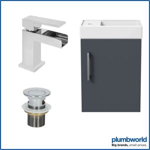 Aurora 400mm Grey Gloss Wall Hung Bathroom Vanity Unit with Basin Sink Storage with Dakota Waterfall Mixer Tap & Waste Aurora 400mm Grey Gloss Wall Hung Bathroom Vanity Unit with Basin Sink Storage with Dakota Waterfall Mixer Tap & Waste
