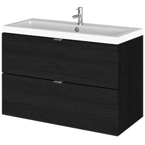 Vasari - Hudson Reed Fusion Wall Hung 2-Drawer Vanity Unit with Basin 800mm Wide - Charcoal Black Woodgrain Vasari - Hudson Reed Fusion Wall Hung 2-Drawer Vanity Unit with Basin 800mm Wide - Charcoal Black Woodgrain