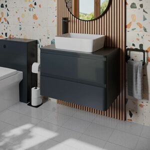 Regis - Bathroom Cloakroom Vanity Unit Countertop Wash Basin Wall Hung Grey 800mm Regis - Bathroom Cloakroom Vanity Unit Countertop Wash Basin Wall Hung Grey 800mm