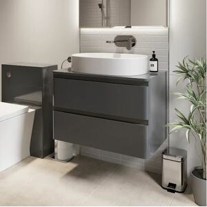 Regis - Bathroom Cloakroom Vanity Unit Wall Mounted Countertop Basin Grey Gloss 800mm Regis - Bathroom Cloakroom Vanity Unit Wall Mounted Countertop Basin Grey Gloss 800mm