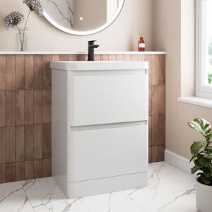 AQUARI White Bathroom Furniture Vanity Unit with Basin Sink Modern Cabinet Storage 600mm AQUARI White Bathroom Furniture Vanity Unit with Basin Sink Modern Cabinet Storage 600mm