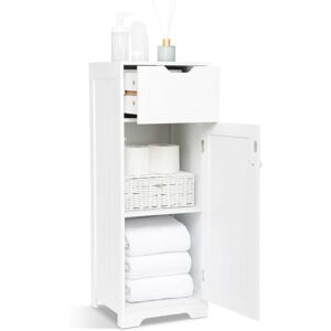 Bathroom Floor Cabinet with 1 Drawer 1 Door 2 Shelves, Free-Standing Storage Unit , 32x30x87cm, for Bathroom Living Room Porch, White, Mondeer Bathroom Floor Cabinet with 1 Drawer 1 Door 2 Shelves, Free-Standing Storage Unit , 32x30x87cm, for Bathroom Living Room Porch, White, Mondeer
