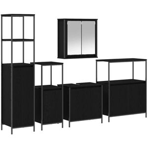 Bathroom Furniture Set with Shelf Wall-mounted 5 pcs Black oak vidaXL Bathroom Furniture Set with Shelf Wall-mounted 5 pcs Black oak vidaXL