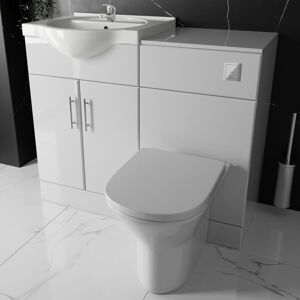 Fnx Bathrooms - Bathroom Furniture Suite Cloakroom Vanity Unit Basin Sink and Back to Wall Toilet wc with Cistern, Plate, Tap, Waste - 1050mm Fnx Bathrooms - Bathroom Furniture Suite Cloakroom Vanity Unit Basin Sink and Back to Wall Toilet wc with Cistern, Plate, Tap, Waste - 1050mm