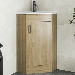 Aquari - Bathroom Single Door Corner Vanity Unit Basin 1 Tap Hole Freestanding 585mm Oak Aquari - Bathroom Single Door Corner Vanity Unit Basin 1 Tap Hole Freestanding 585mm Oak